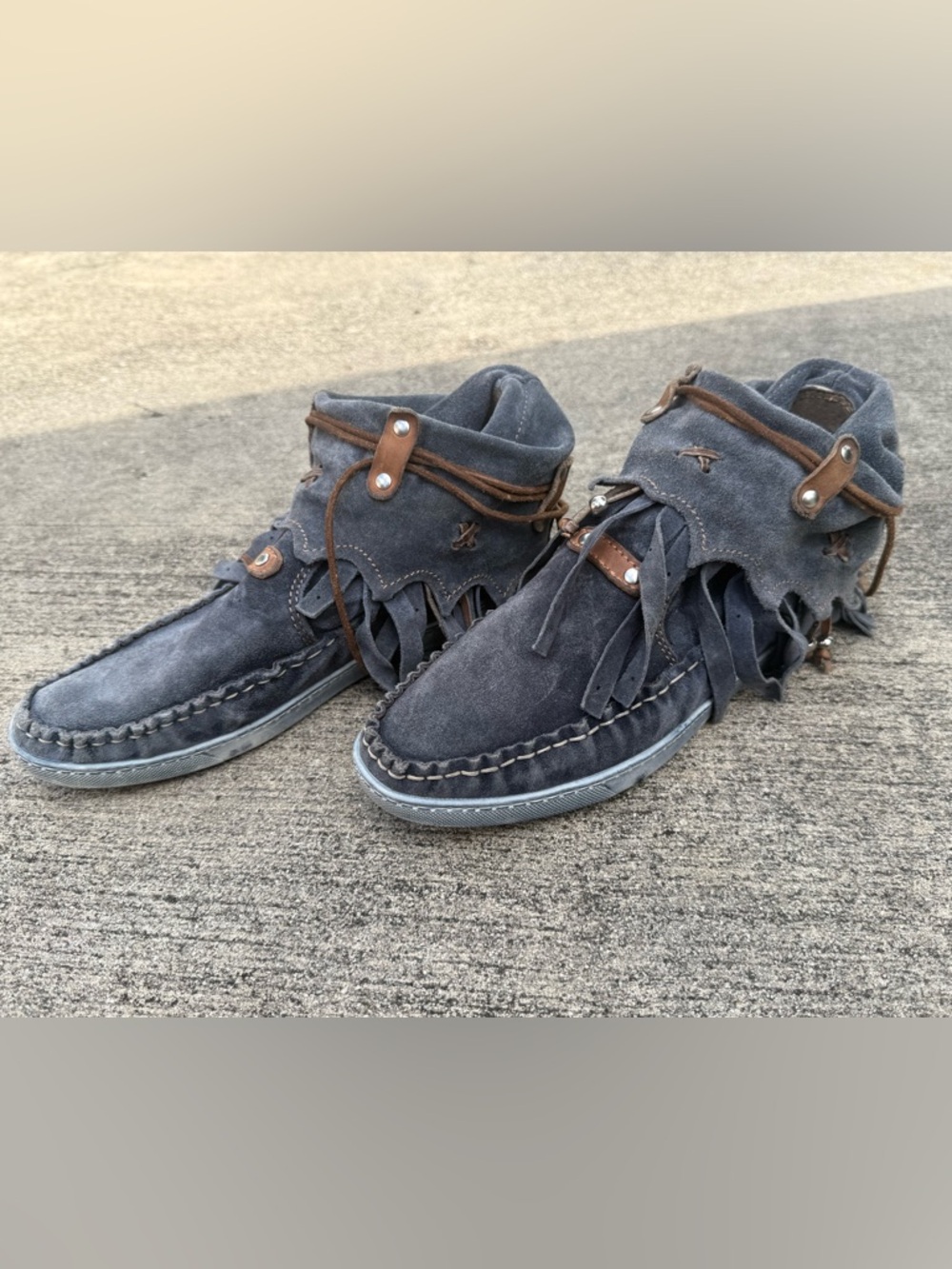 El Vaquero Apache Fringe Suede Ankle Boots Gray Italy EU 38 Boho Luxury - Picture 4 of 9
